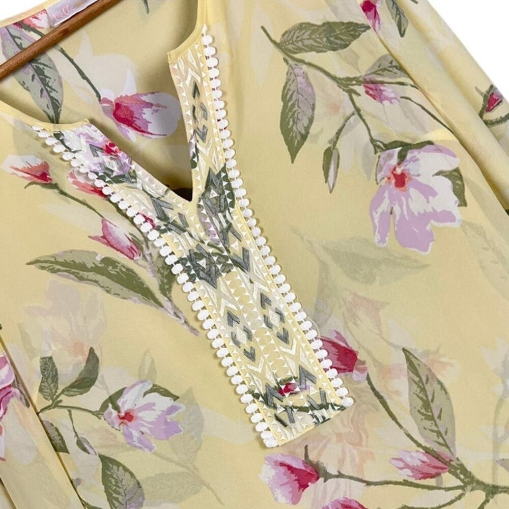 BELLE by KIM GRAVEL Women’s XS Floral Yellow Layered Romantic Sheer Blouse Artsy